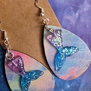 Mermaid Scales and Tails Wood Earrings